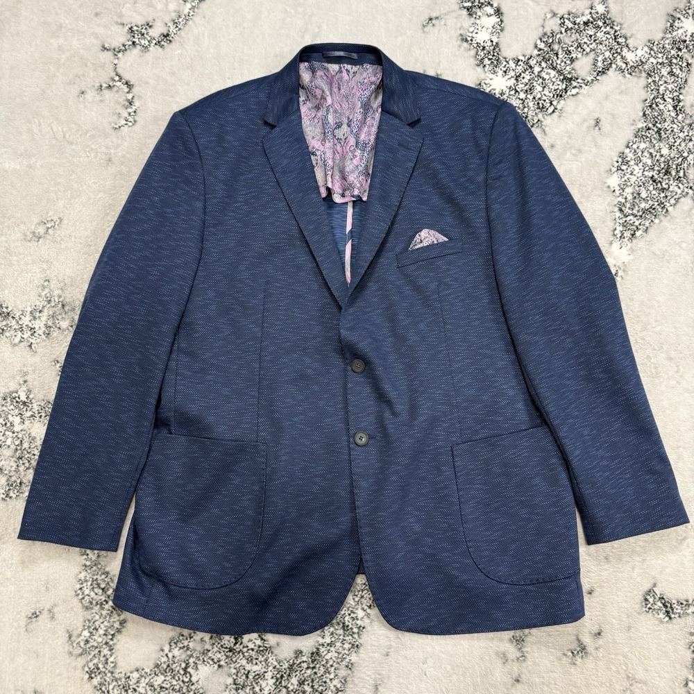 Luciano Visconti Sport Edition Mens Size XL 52 Navy Blazer Textured Knit Stretch